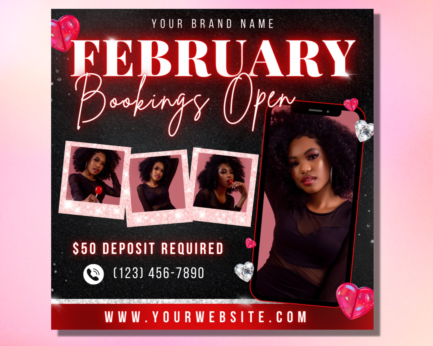february booking flyer, diy flyer template design, valentines flyer, hair flyer, booking flyer, appointment flyer, premade editable flyer