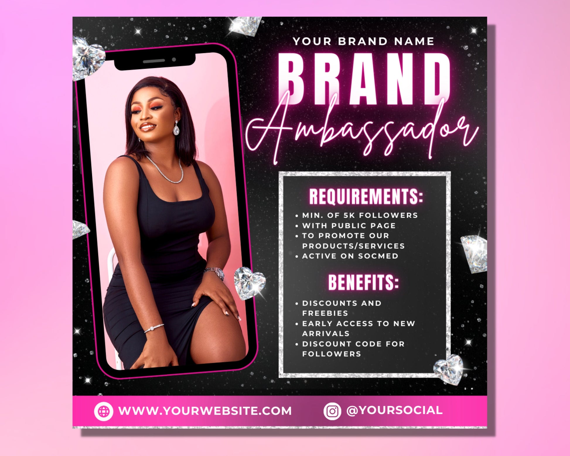 Brand Ambassador Flyer, DIY Flyer Template Design, Social Media Flyer, Nails Hair Salon Lashes Ambassador Flyer, Premade Editable Flyer