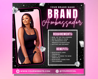 Brand Ambassador Flyer, DIY Flyer Template Design, Social Media Flyer, Nails Hair Salon Lashes Ambassador Flyer, Premade Editable Flyer