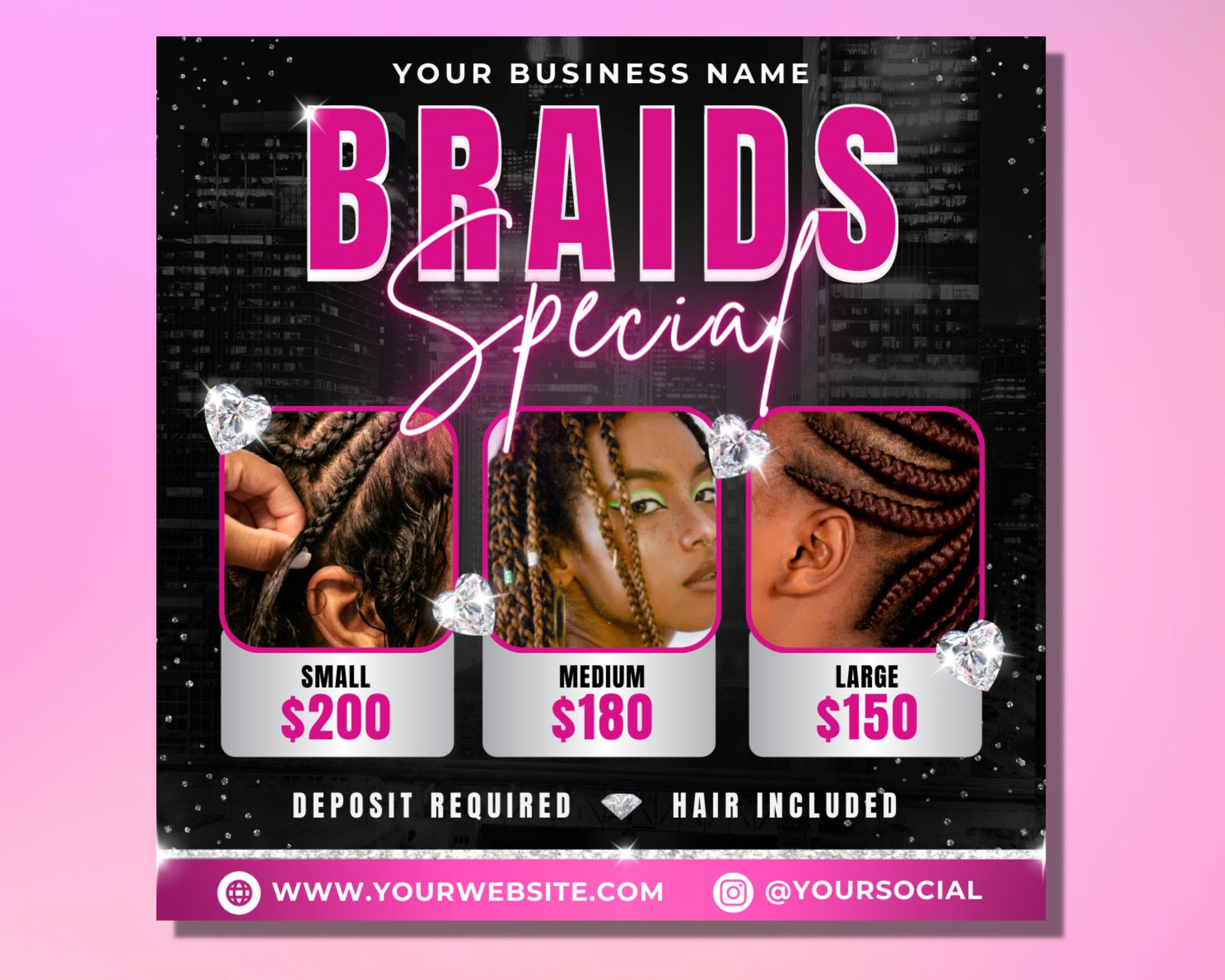 Braids Flyer, DIY Flyer Template Design, Hair Flyer, Knotless Braid Sale Flyer, Braiding Flyer, Hairstylist Flyer, Premade Editable Flyer