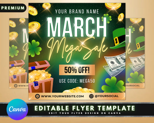 March Sale Flyer, DIY Flyer Template Design, St Patricks Day Flyer, Hair Bundles Flyer, Lash Flyer, Social Media Flyer, Premade Flyer