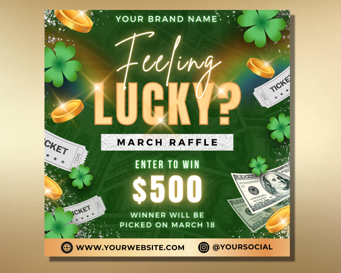 march raffle flyer, diy flyer template design, hair flyer, raffle ticket flyer, st patricks day giveaway event flyer, premade editable flyer