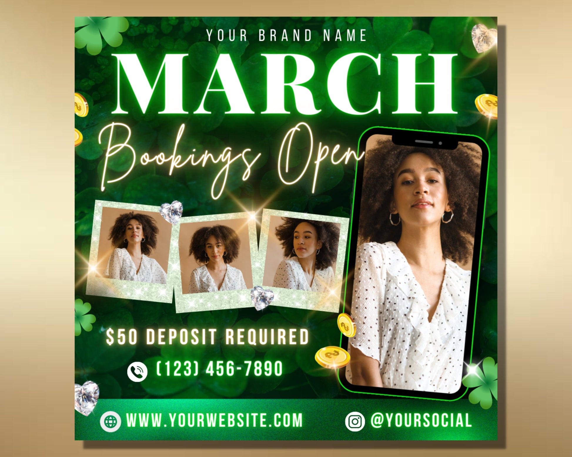 March Booking Flyer, DIY Flyer Template Design, Appointment Flyer, Book Now Flyer, St. Patrick's Flyer, Hair Flyer, Premade Editable Flyer