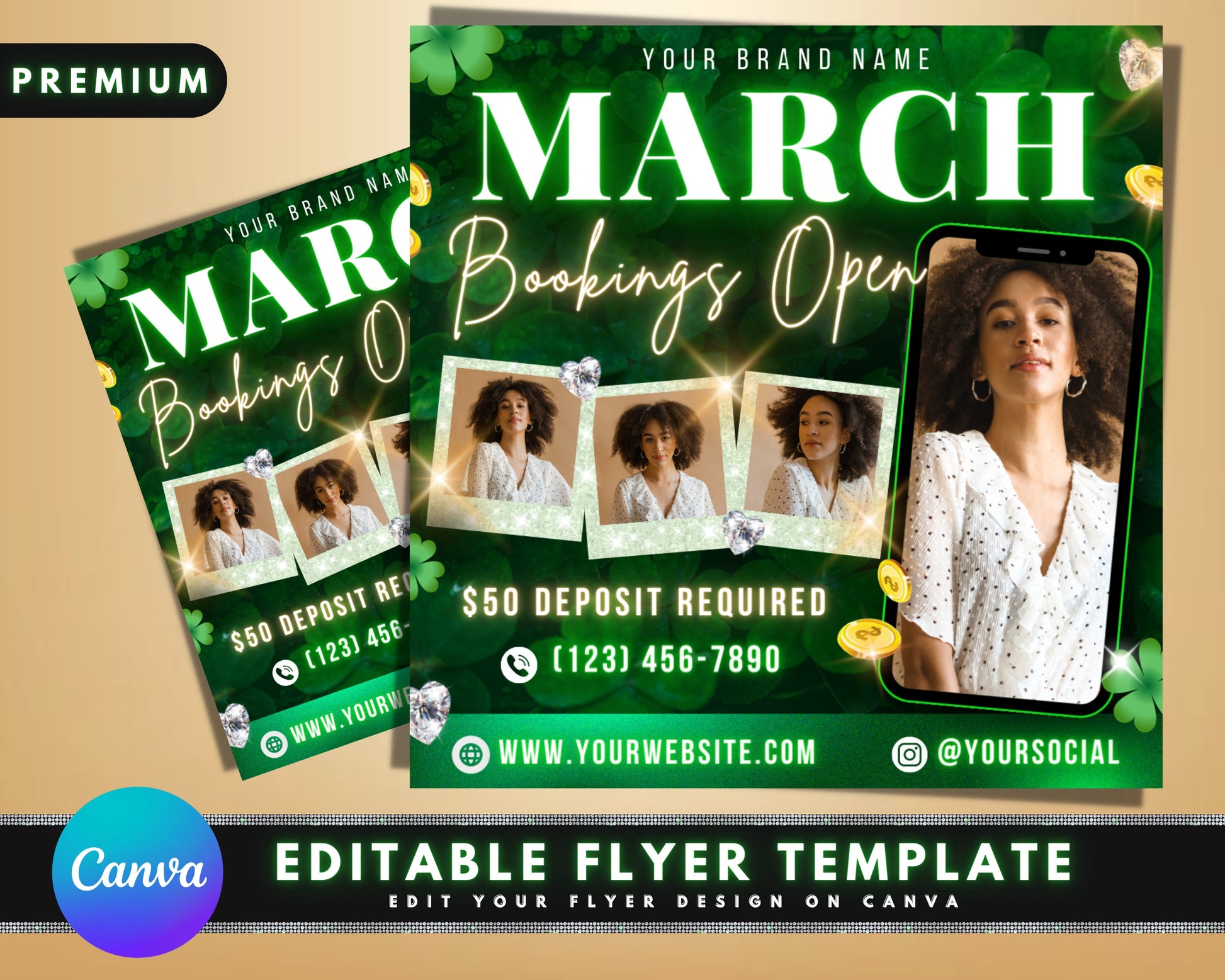 March Booking Flyer, DIY Flyer Template Design, Appointment Flyer, Book Now Flyer, St. Patrick's Flyer, Hair Flyer, Premade Editable Flyer