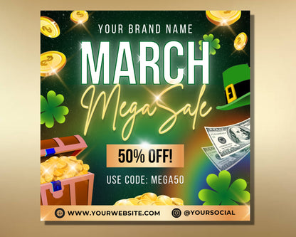 March Sale Flyer, DIY Flyer Template Design, St Patricks Day Flyer, Hair Bundles Flyer, Lash Flyer, Social Media Flyer, Premade Flyer