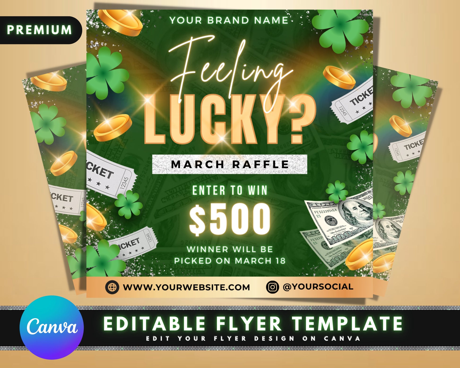 March Raffle Flyer, DIY Flyer Template Design, Hair Flyer, Raffle Ticket Flyer, St Patricks Day Giveaway Event Flyer, Premade Editable Flyer