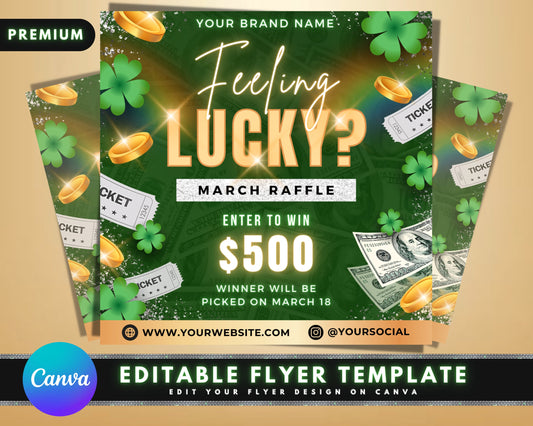 March Raffle Flyer, DIY Flyer Template Design, Hair Flyer, Raffle Ticket Flyer, St Patricks Day Giveaway Event Flyer, Premade Editable Flyer