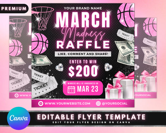 March Madness Raffle Flyer, DIY Flyer Template Design, March Giveaway Flyer, Ticket Flyer, March Hair Specials Flyer, Premade Business Flyer
