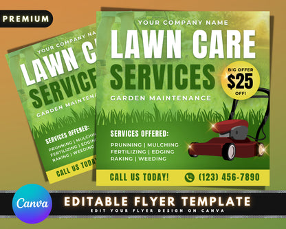 Lawn Care Services Flyer, DIY Flyer Template Design, Lawn Mowing Flyer, Landscaping Flyer, Gardening Flyer, Premade Business Flyer