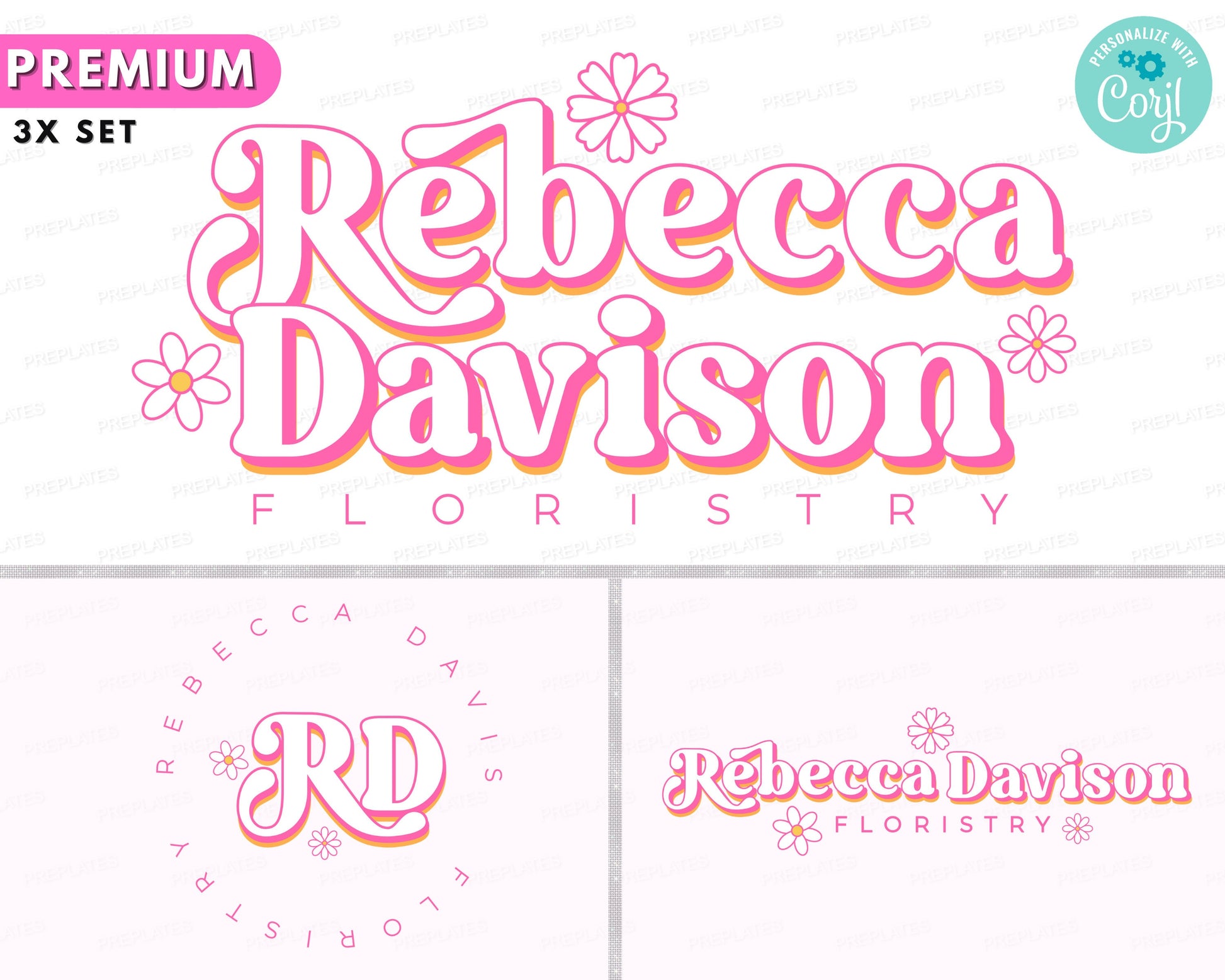 Retro Flower Logo, DIY Logo Design Template, Boho Logo, Vintage Boutique Logo, Blogger Logo, Store Logo, Hippie Logo, Premade Business Logo