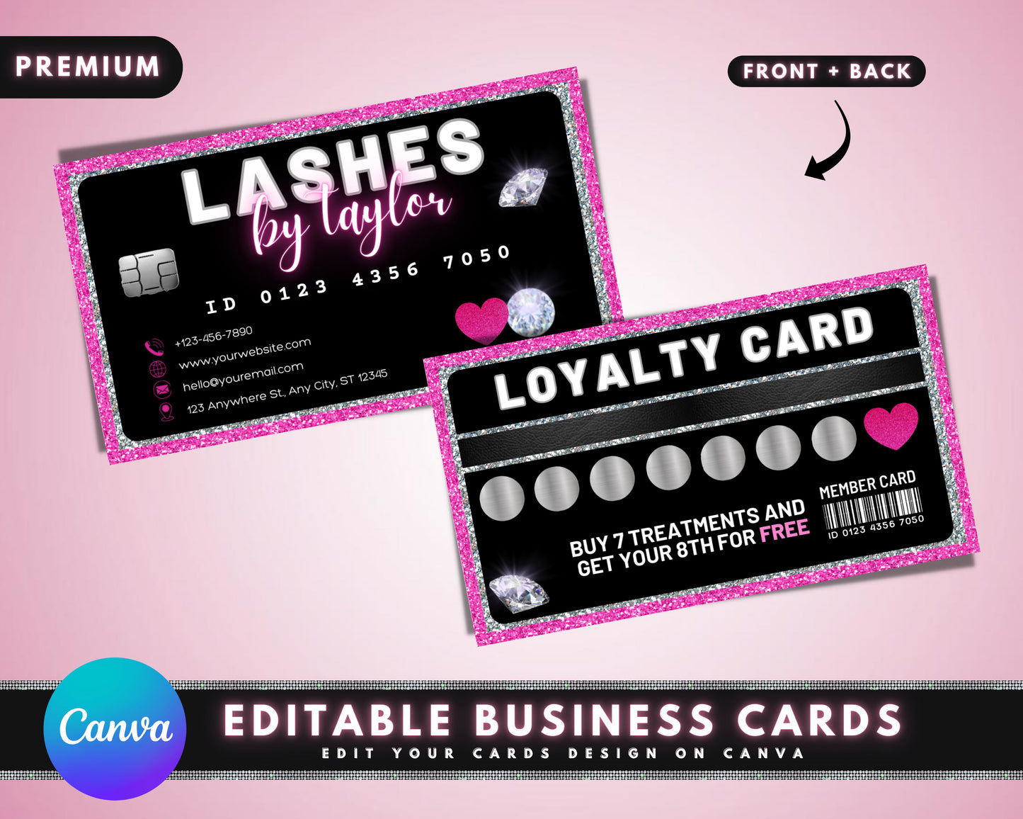 loyalty cards, diy marketing cards template design, lash business card, beauty business cards, customer rewards card, business card template