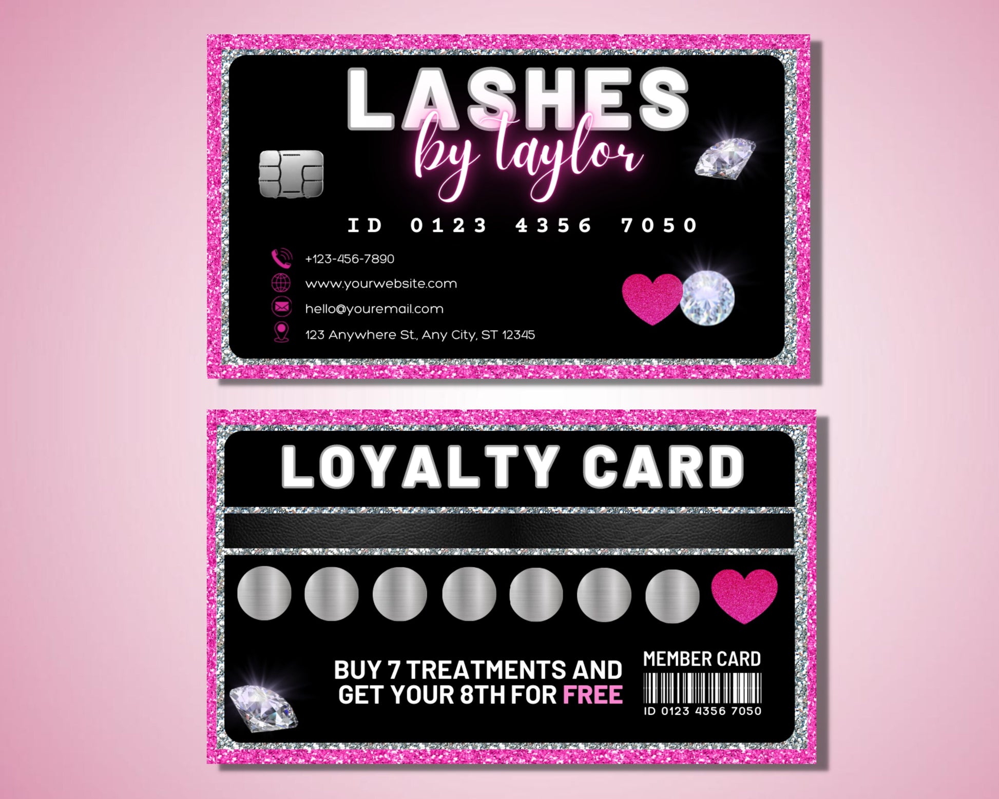 Loyalty Cards, DIY Marketing Cards Template Design, Lash Business Card, Beauty Business Cards, Customer Rewards Card, Business Card Template