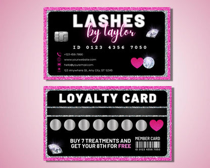 Loyalty Cards, DIY Marketing Cards Template Design, Lash Business Card, Beauty Business Cards, Customer Rewards Card, Business Card Template