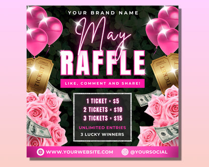 May Raffle Flyer, DIY Flyer Template Design, Giveaway Flyer, Raffle Ticket Flyer, Prize Raffle Flyer, Contest Flyer, Premade Business Flyer