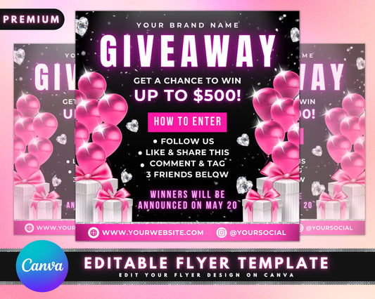 Giveaway Flyer, DIY Flyer Template Design, Raffle Ticket Flyer, Hair Specials Flyer, Contest Flyer, Event Flyer, Premade Business Flyer