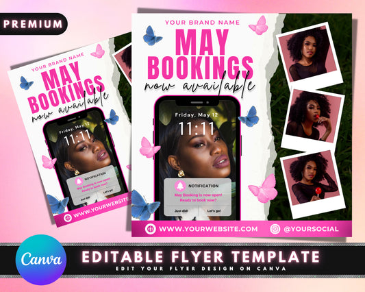 May Booking Flyer, DIY Flyer Template Design, Book Now Flyer, Appointment Flyer, Hair and Lash Flyer, Social Media Beauty Flyer, Nails Flyer