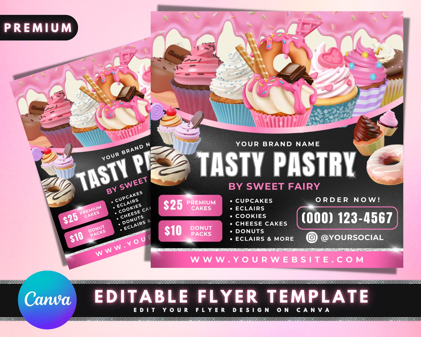 bakery flyer, diy flyer template design, cake flyer, sweet treats dessert flyer, baking sale flyer, bake shop flyer, premade business flyer