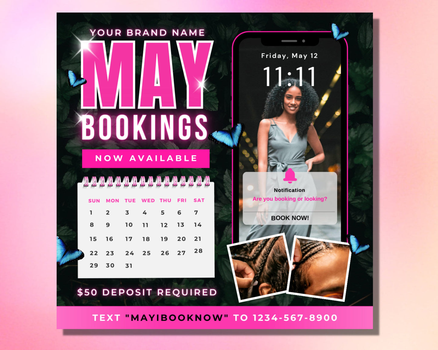 may booking flyer, diy flyer template design, appointment flyer, book now flyer, hair and lash flyer, social media beauty flyer, may flyer