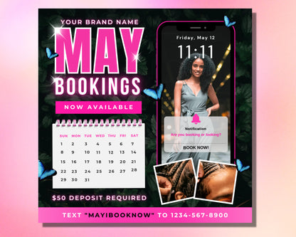 May Booking Flyer, DIY Flyer Template Design, Appointment Flyer, Book Now Flyer, Hair and Lash Flyer, Social Media Beauty Flyer, May Flyer