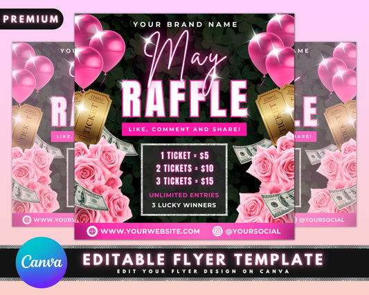 May Raffle Flyer, DIY Flyer Template Design, Giveaway Flyer, Raffle Ticket Flyer, Prize Raffle Flyer, Contest Flyer, Premade Business Flyer