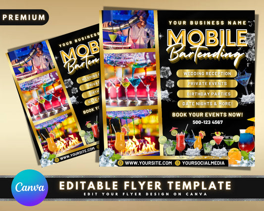 Mobile Bartending Services Flyer, DIY Flyer Template Design, Mobile Bar Flyer, Bartender Flyer, Mixologist Flyer, Premade Instagram Post