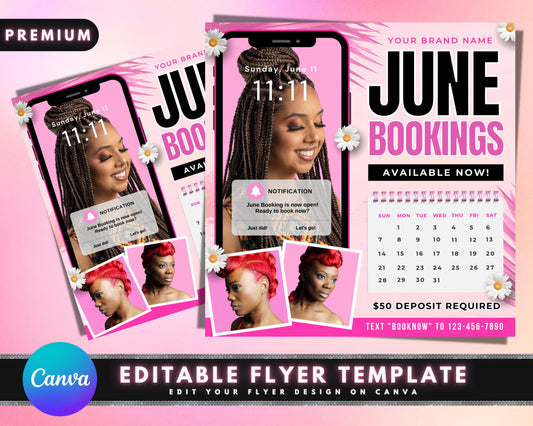 June Booking Flyer, DIY Flyer Template Design, June Appointment Flyer, Hair Lash Instagram Post, Book Now Flyer, Premade Business Flyer