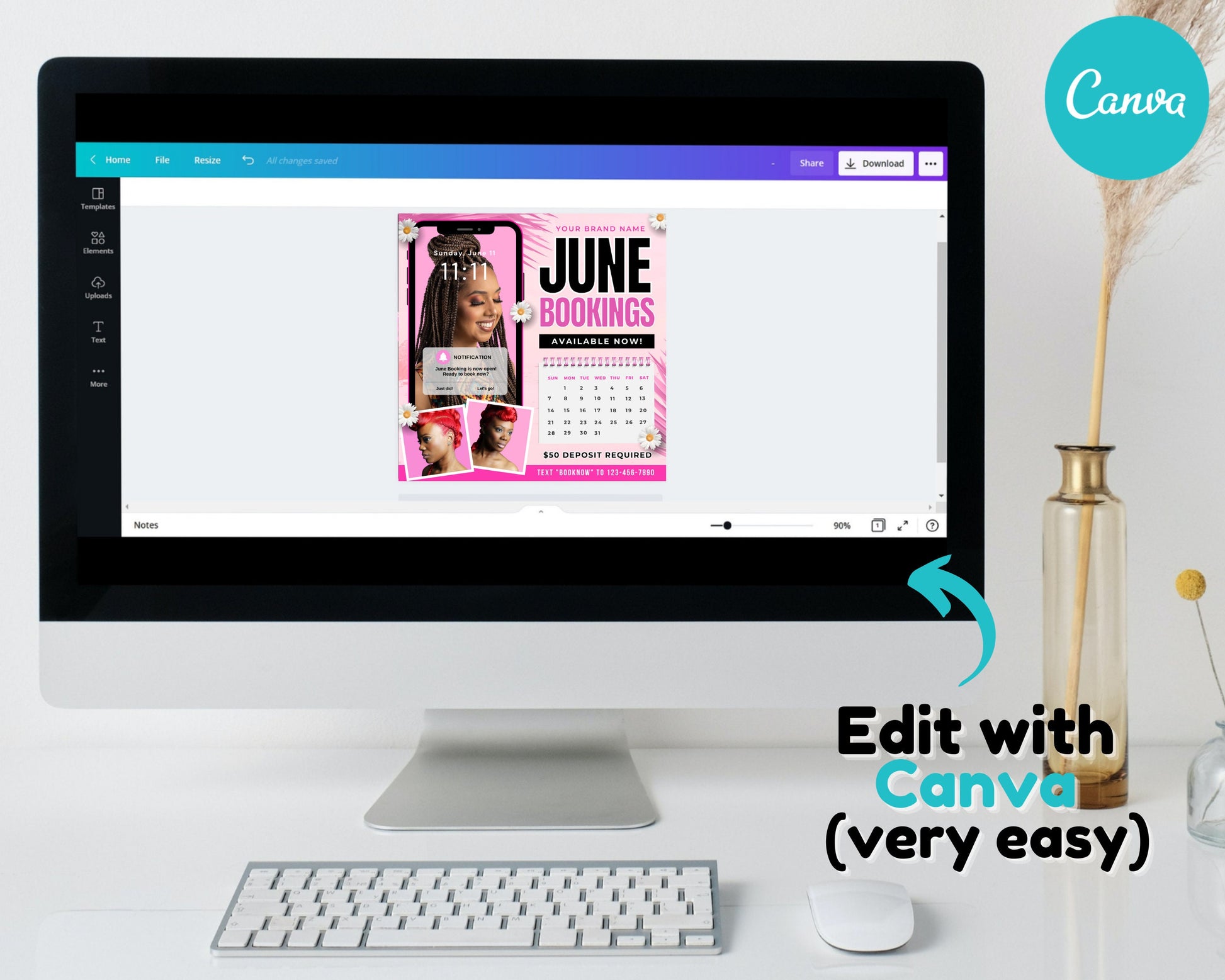 June Booking Flyer, DIY Flyer Template Design, June Appointment Flyer, Hair Lash Instagram Post, Book Now Flyer, Premade Business Flyer