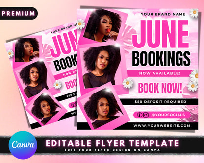 June Appointment Flyer, DIY Flyer Template Design, June Booking Flyer, Hair Lash Instagram Post, Book Now Flyer, Premade Salon Flyer