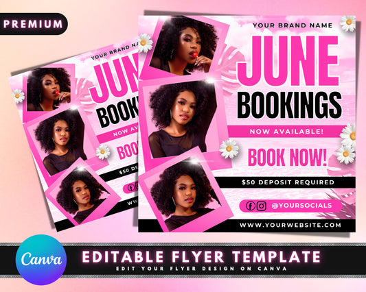 June Appointment Flyer, DIY Flyer Template Design, June Booking Flyer, Hair Lash Instagram Post, Book Now Flyer, Premade Salon Flyer