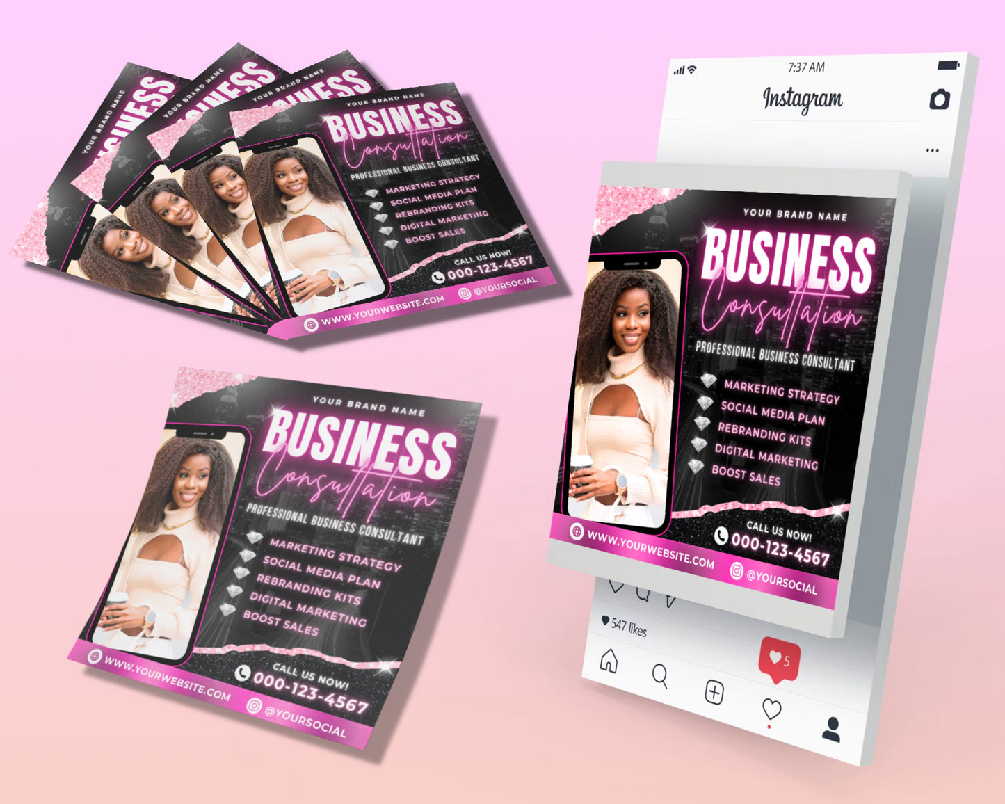 business consultation flyer, diy flyer template design, business coaching, business training, entrepreneur workshop, premade instagram post