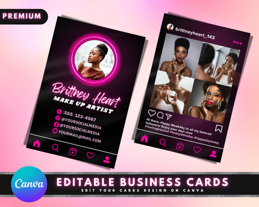 Instagram Business Cards, DIY Canva Business Card Template Design, IG Influencer Cards, Make Up Artist Digital Cards, Premade Business Cards