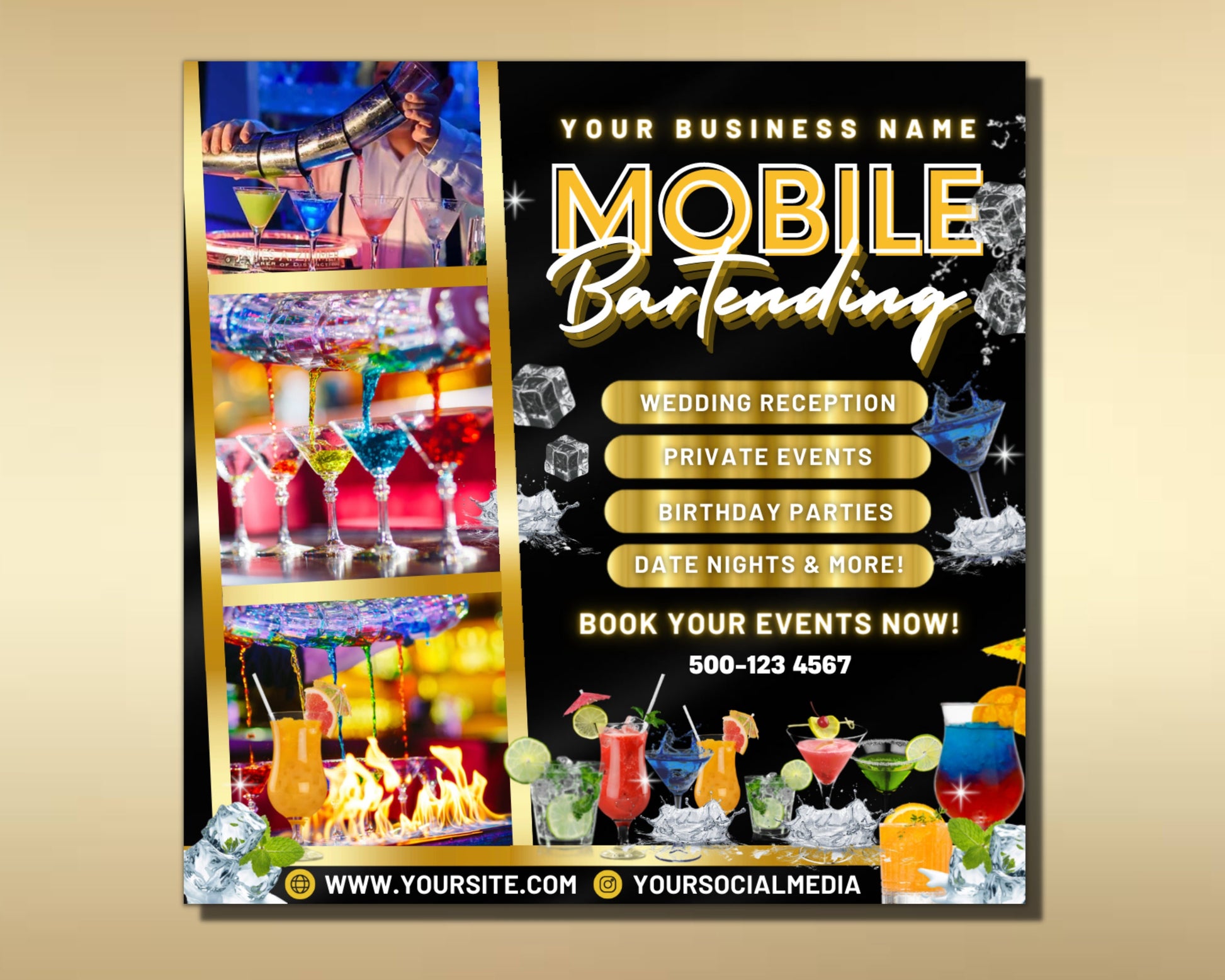 Mobile Bartending Services Flyer, DIY Flyer Template Design, Mobile Bar Flyer, Bartender Flyer, Mixologist Flyer, Premade Instagram Post
