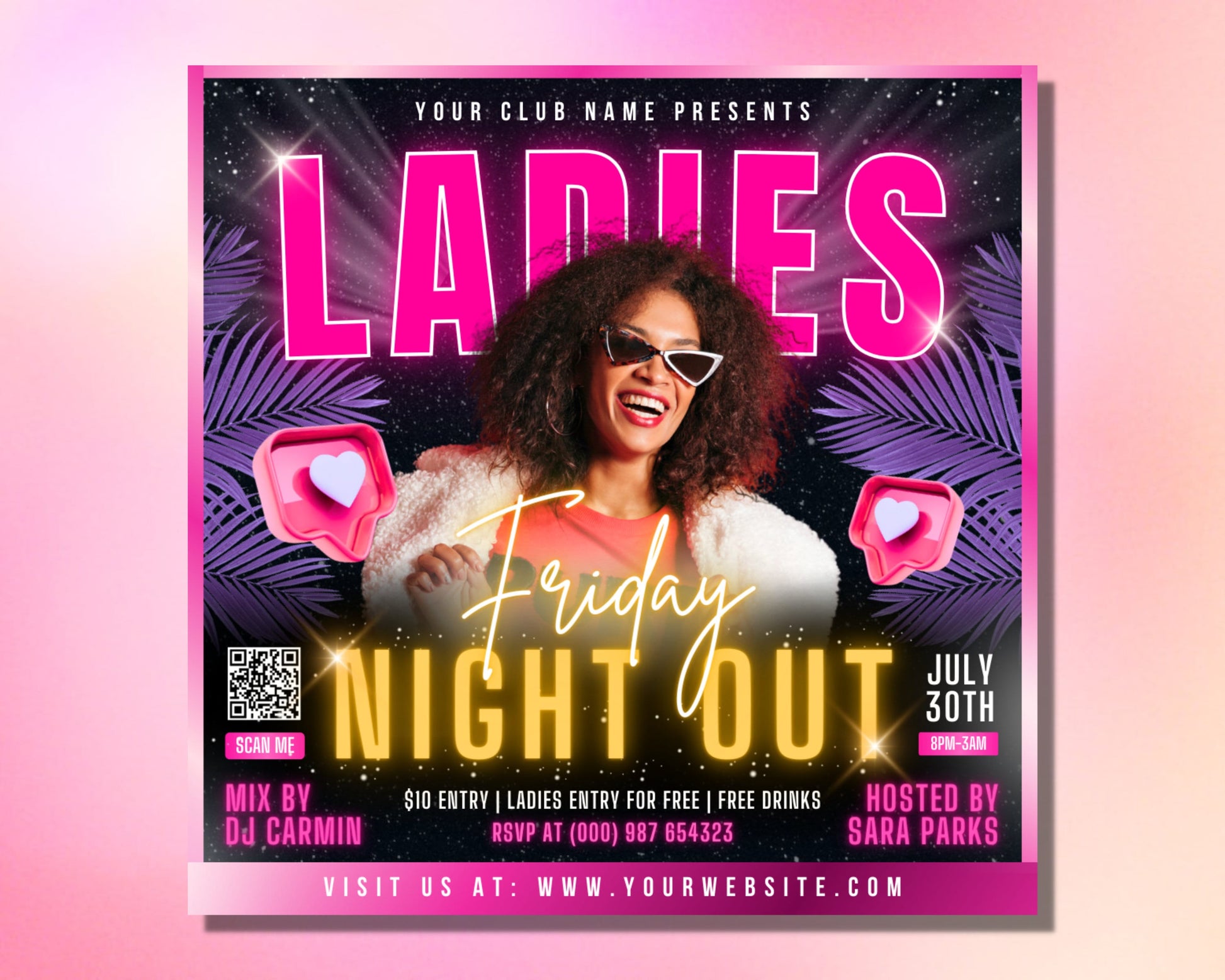 Ladies Night Flyer, DIY Flyer Template Design, Girls Night Out Invite Flyer, Happy Hour Night Club Event Flyer, Premade Instagram Post
