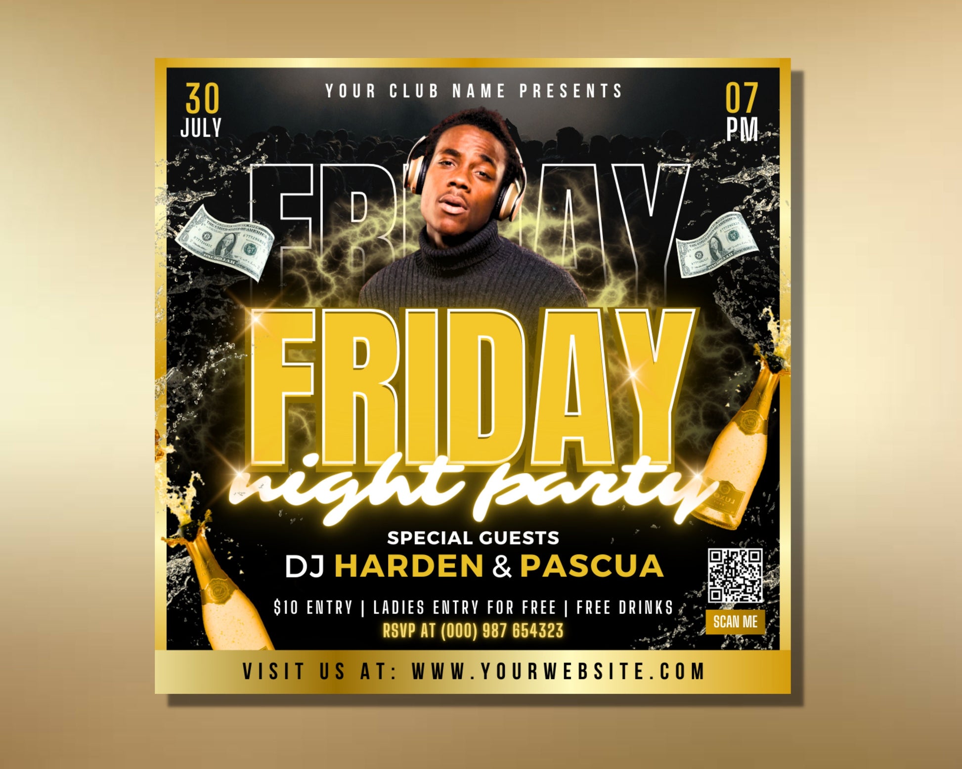 Friday Night Party Flyer, DIY Flyer Template Design, Night Club Event Invite Flyer, Club DJ Flyer, Happy Hour Flyer, Premade Instagram Post