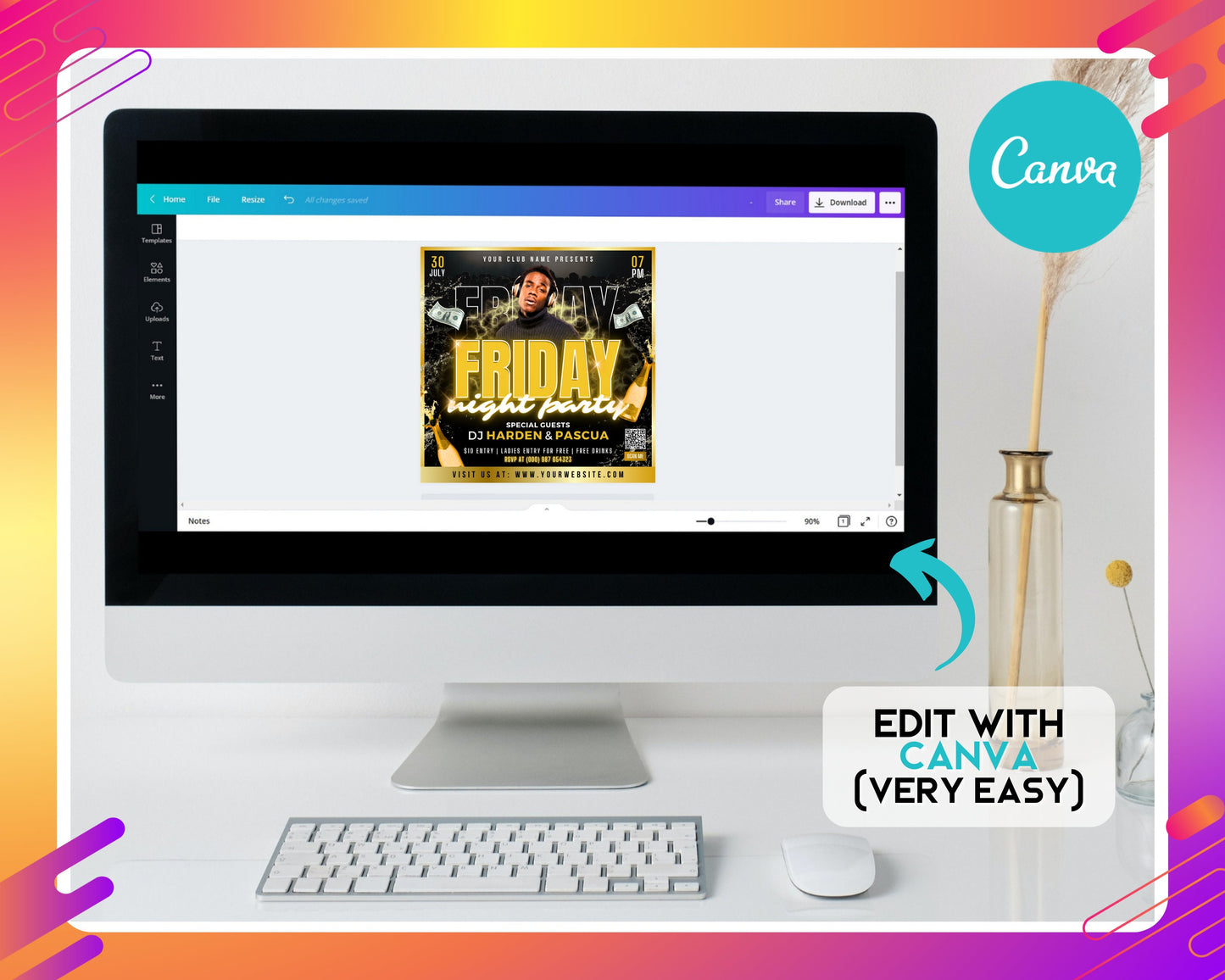 friday night party flyer, diy flyer template design, night club event invite flyer, club dj flyer, happy hour flyer, premade instagram post