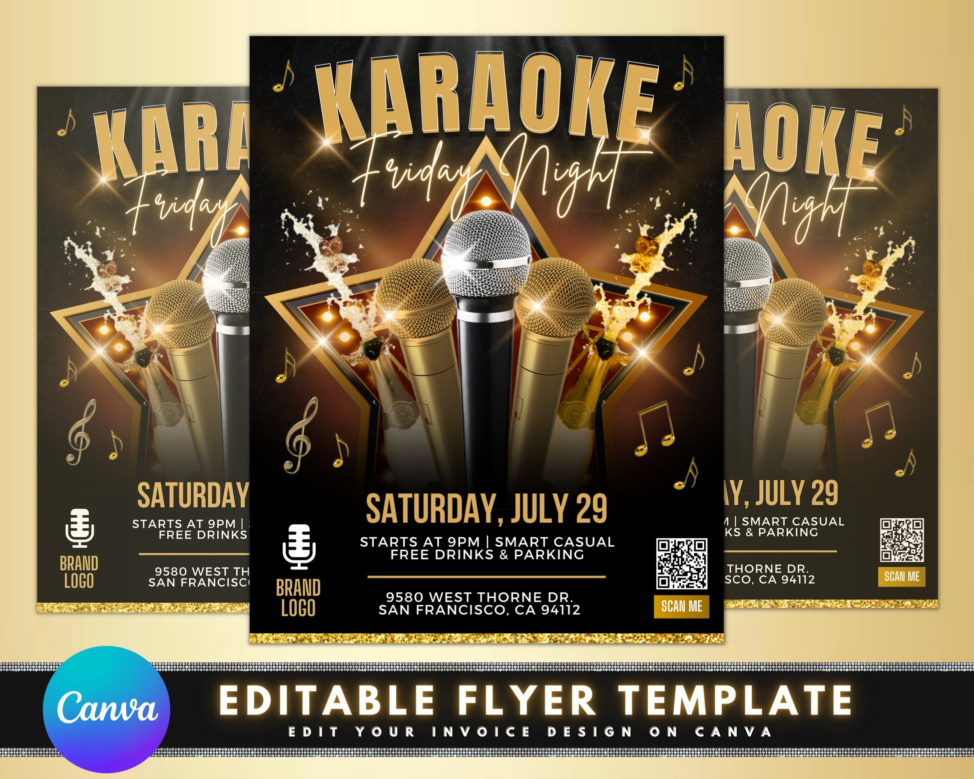 Karaoke Night Flyer, Event Flyer, DIY Flyer Template Design, Party Invite Flyer, Saturday Friday Night Party Flyer, Club Social Media Flyer