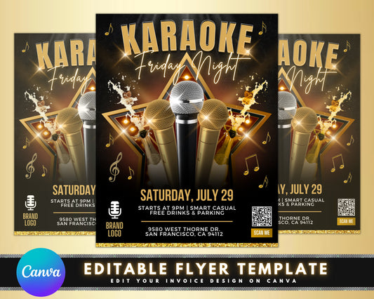 Karaoke Night Flyer, Event Flyer, DIY Flyer Template Design, Party Invite Flyer, Saturday Friday Night Party Flyer, Club Social Media Flyer