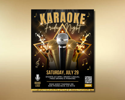 Karaoke Night Flyer, Event Flyer, DIY Flyer Template Design, Party Invite Flyer, Saturday Friday Night Party Flyer, Club Social Media Flyer