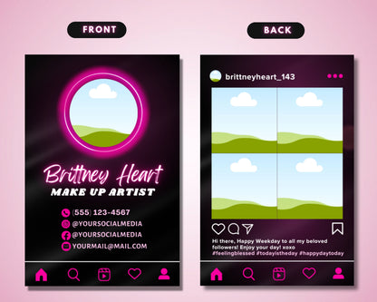 Instagram Business Cards, DIY Canva Business Card Template Design, IG Influencer Cards, Make Up Artist Digital Cards, Premade Business Cards