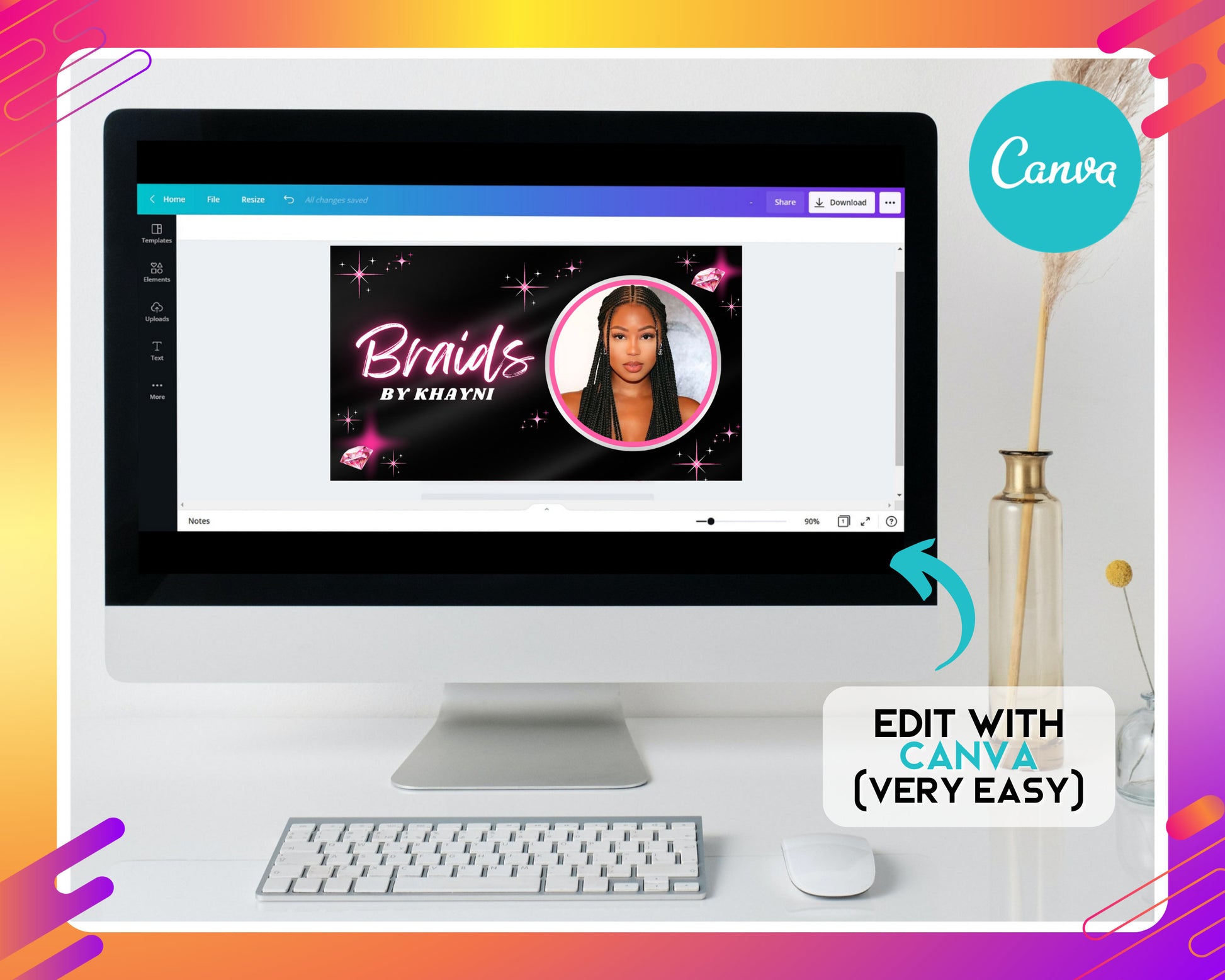 Hair Braiding Business Card, DIY Marketing Cards Design, Braids Business Cards, Hairdresser Cards, Hair Extensions Business Card Template