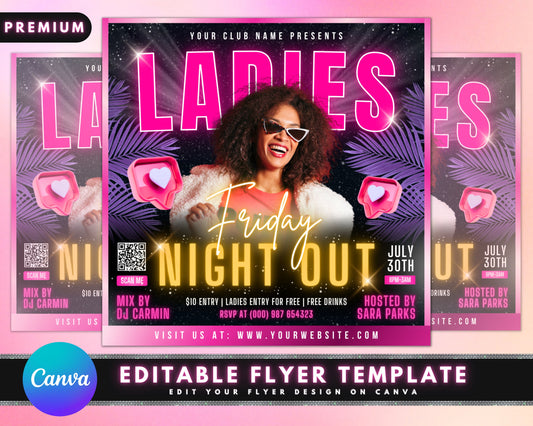 Ladies Night Flyer, DIY Flyer Template Design, Girls Night Out Invite Flyer, Happy Hour Night Club Event Flyer, Premade Instagram Post