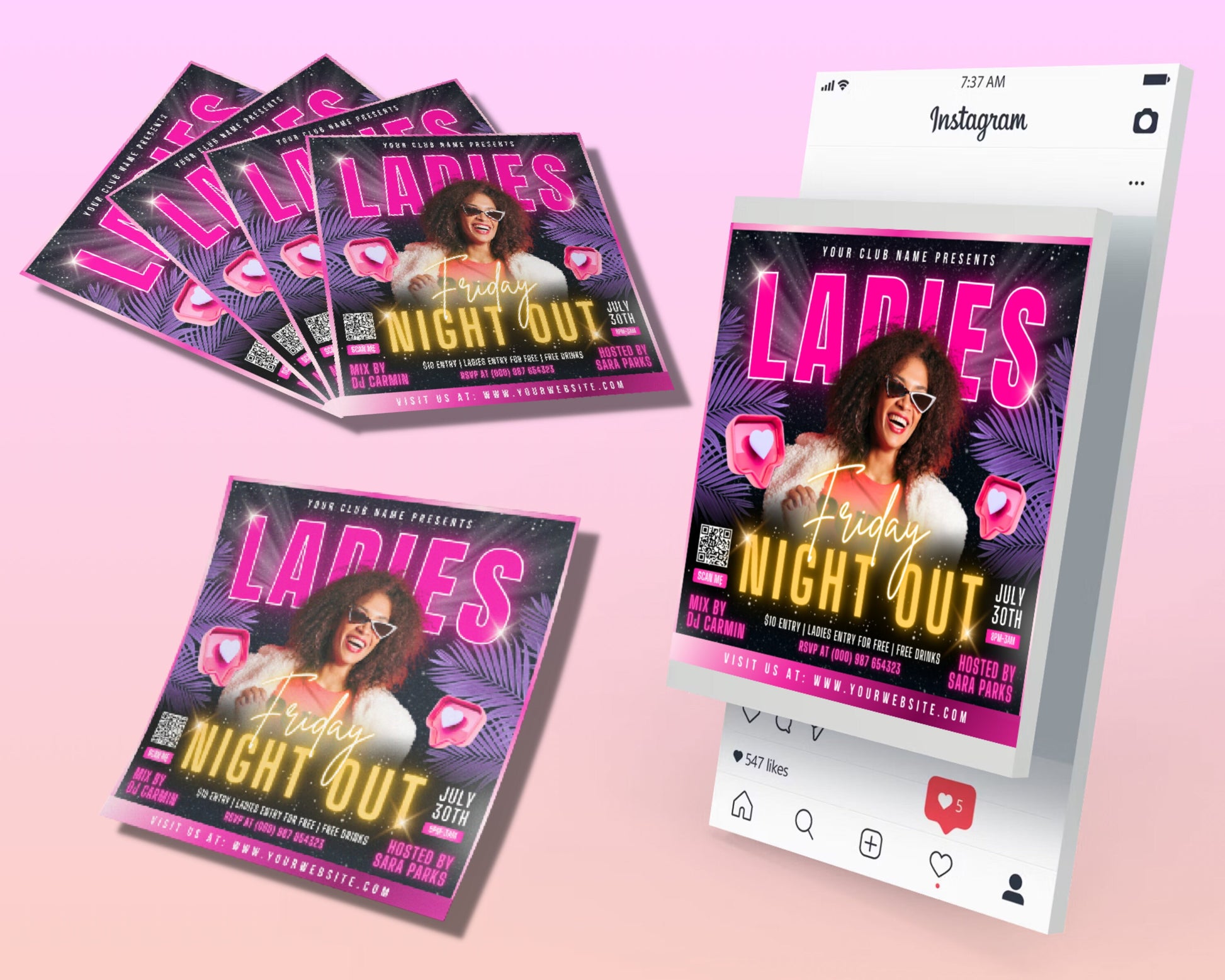Ladies Night Flyer, DIY Flyer Template Design, Girls Night Out Invite Flyer, Happy Hour Night Club Event Flyer, Premade Instagram Post