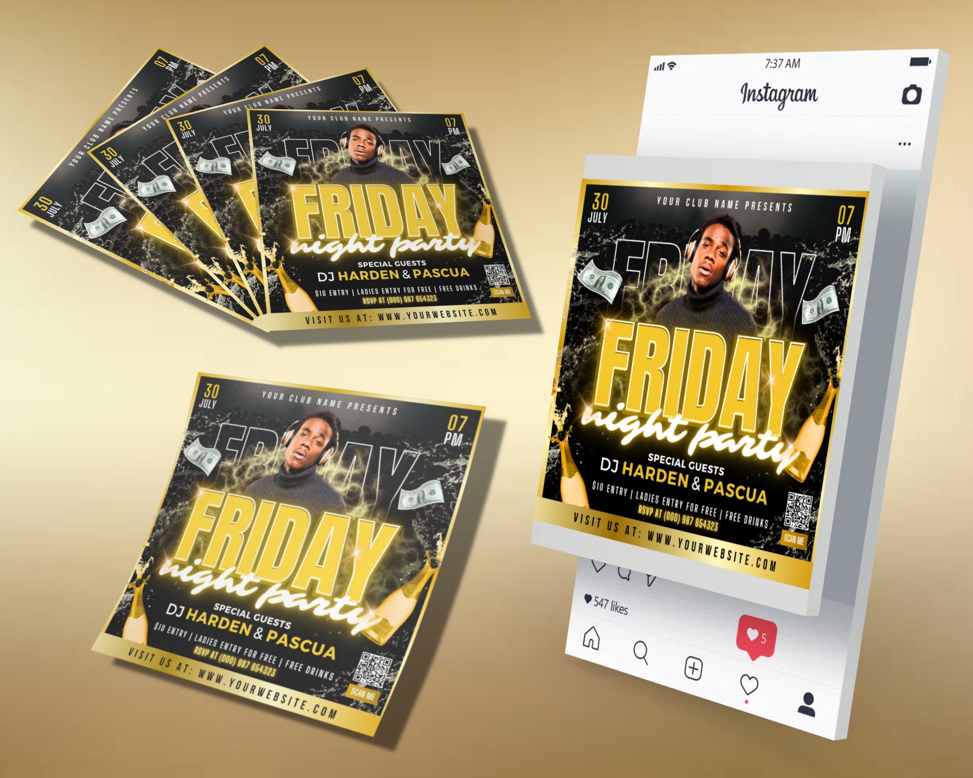Friday Night Party Flyer, DIY Flyer Template Design, Night Club Event Invite Flyer, Club DJ Flyer, Happy Hour Flyer, Premade Instagram Post