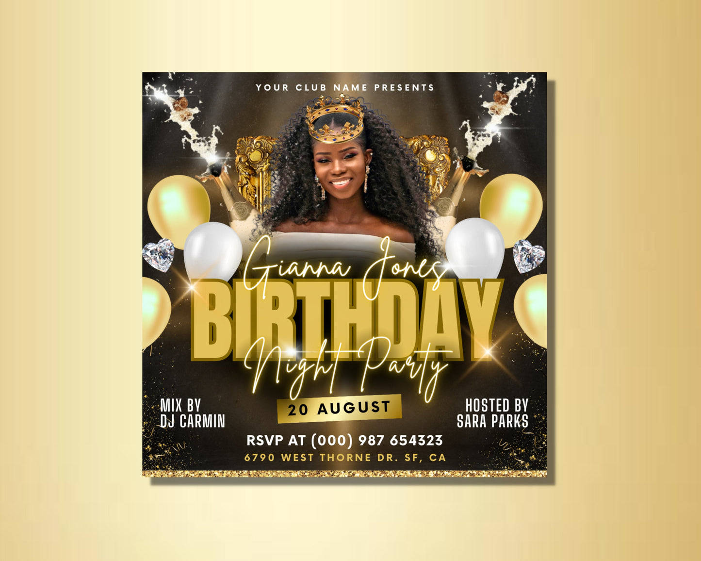 birthday night party flyer, diy flyer template design, birthday girl party invites flyer, birthday party event flyer, celebration rsvp flyer