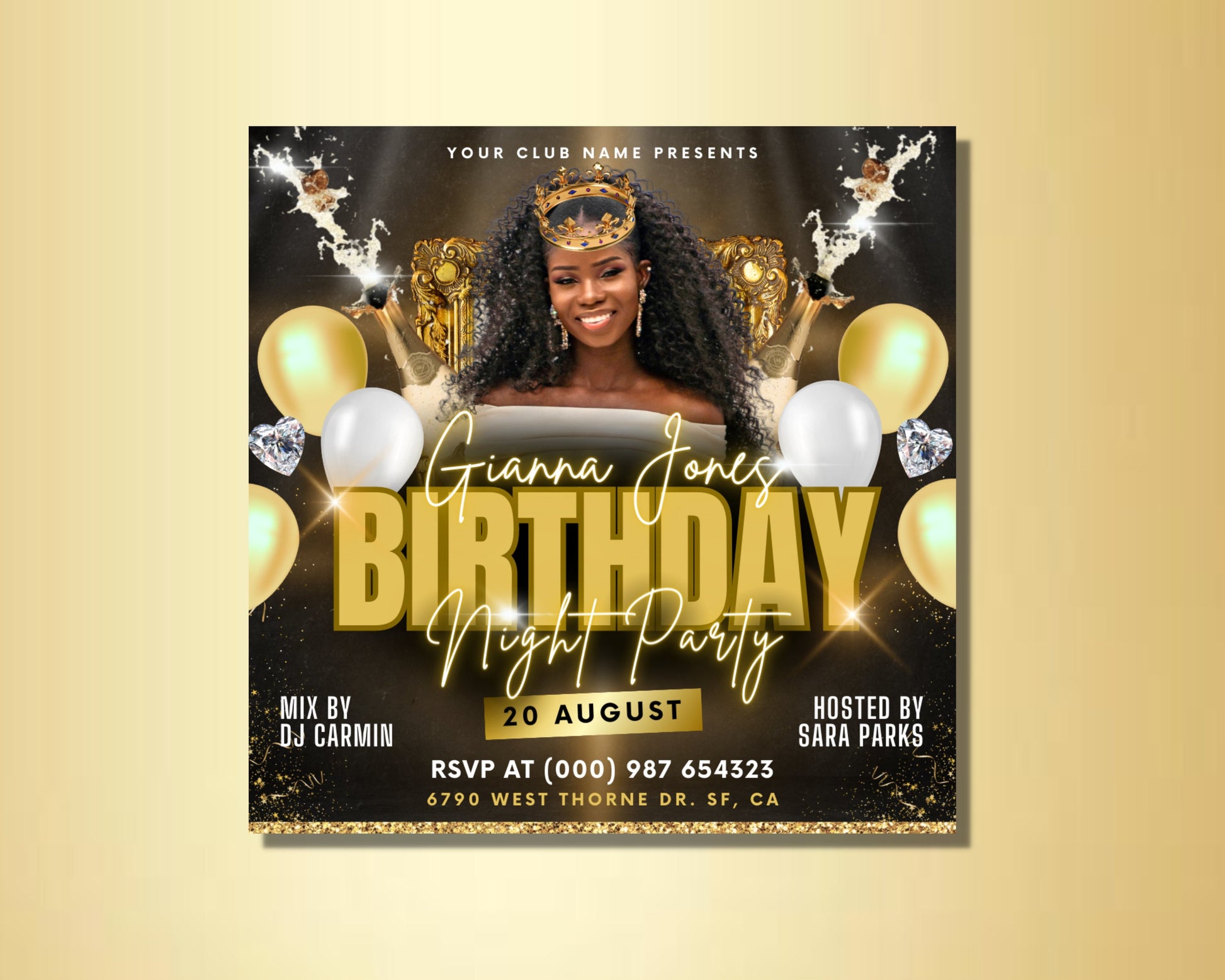 Birthday Night Party Flyer, DIY Flyer Template Design, Birthday Girl Party Invites Flyer, Birthday Party Event Flyer, Celebration RSVP Flyer