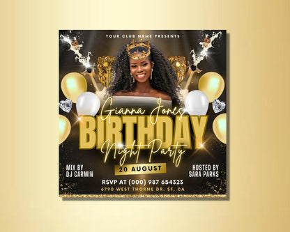 Birthday Night Party Flyer, DIY Flyer Template Design, Birthday Girl Party Invites Flyer, Birthday Party Event Flyer, Celebration RSVP Flyer