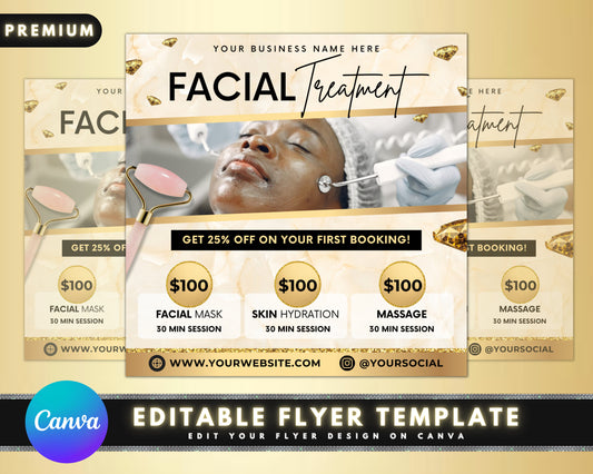 Facial Treatment Flyer, DIY Flyer Template Design, Facial Specials Flyer, Facial Spa Flyer, Aesthetician Flyer, Beauty Service Premade Flyer