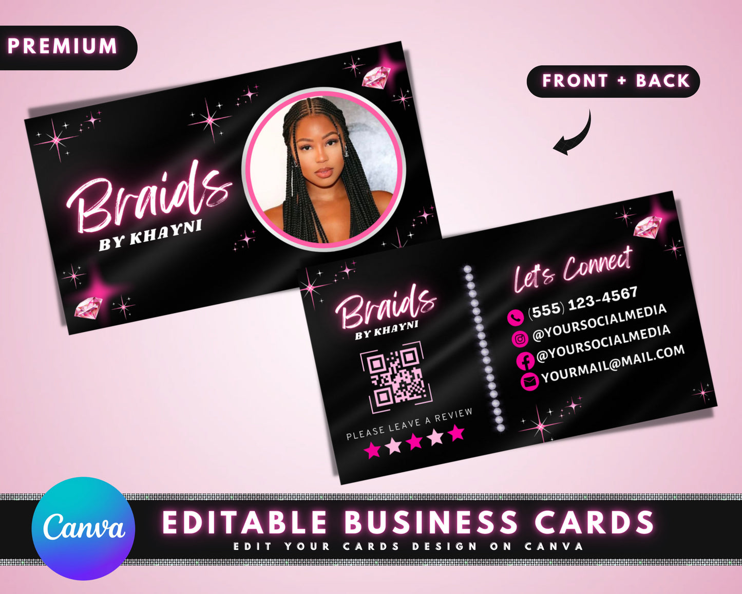 hair braiding business card, diy marketing cards design, braids business cards, hairdresser cards, hair extensions business card template