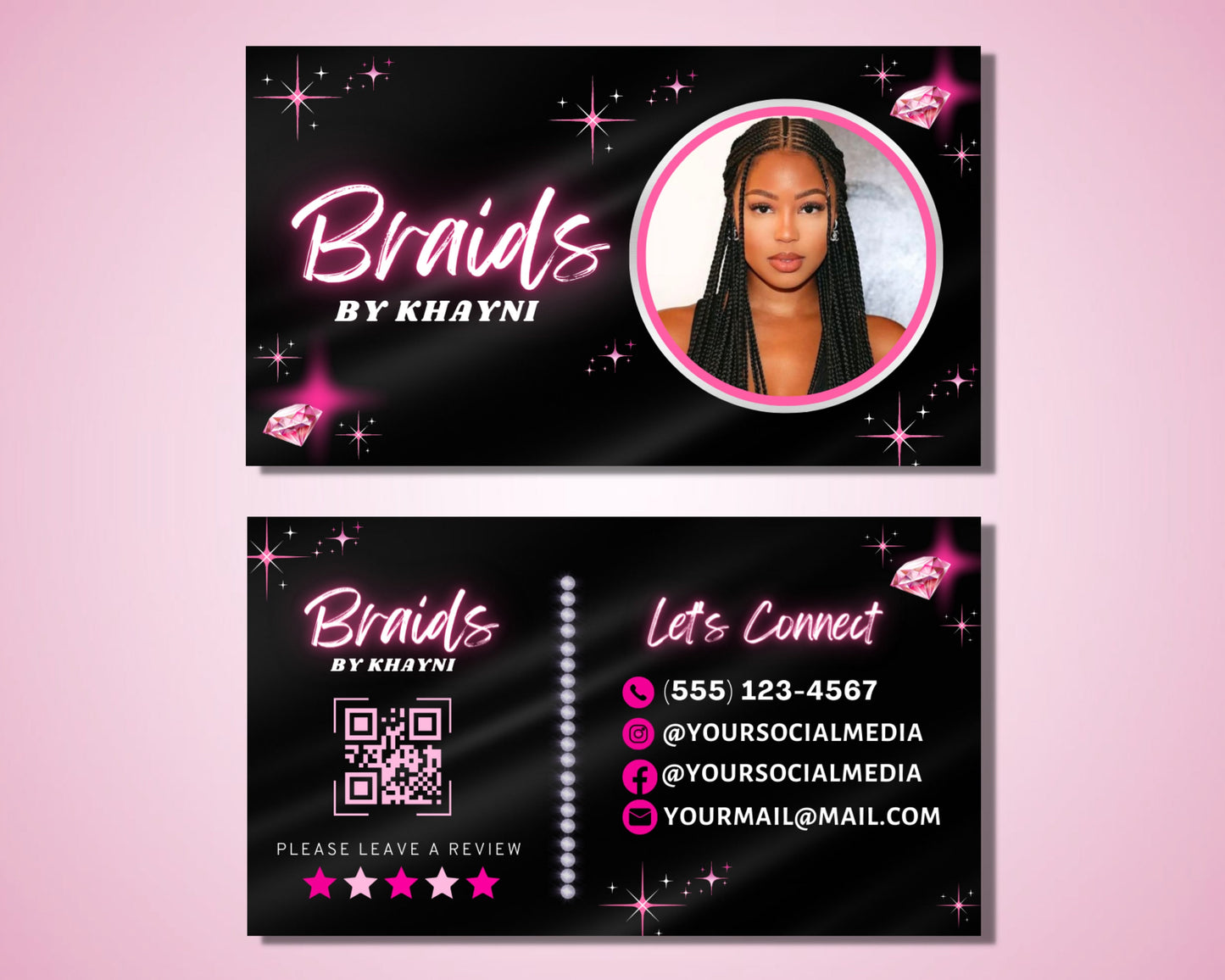 hair braiding business card, diy marketing cards design, braids business cards, hairdresser cards, hair extensions business card template