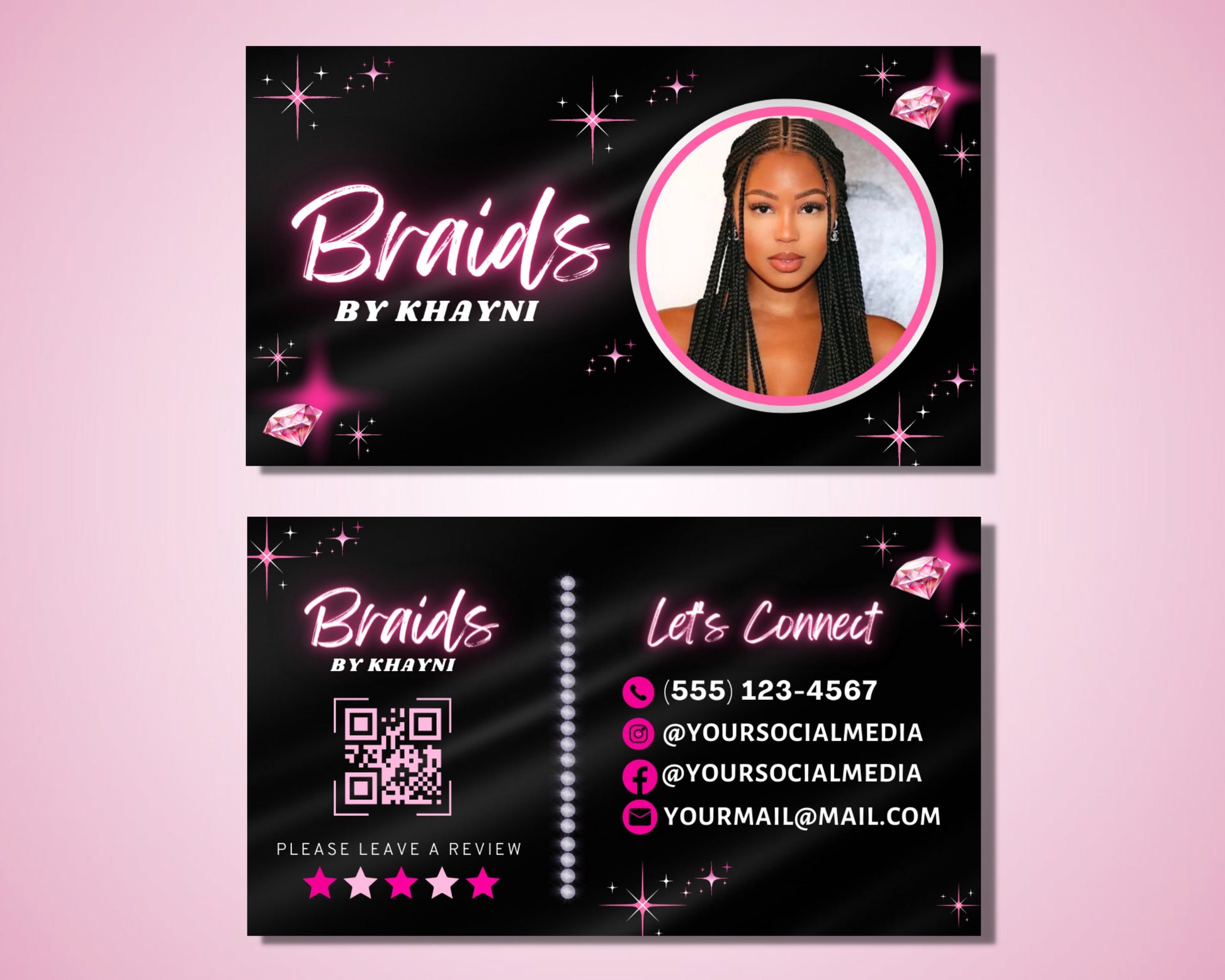Hair Braiding Business Card, DIY Marketing Cards Design, Braids Business Cards, Hairdresser Cards, Hair Extensions Business Card Template